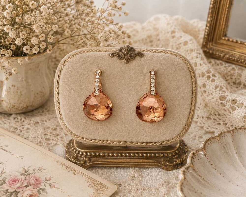 Vintage Rose Gold-Plated Crystal Teardrop Dangle Earrings